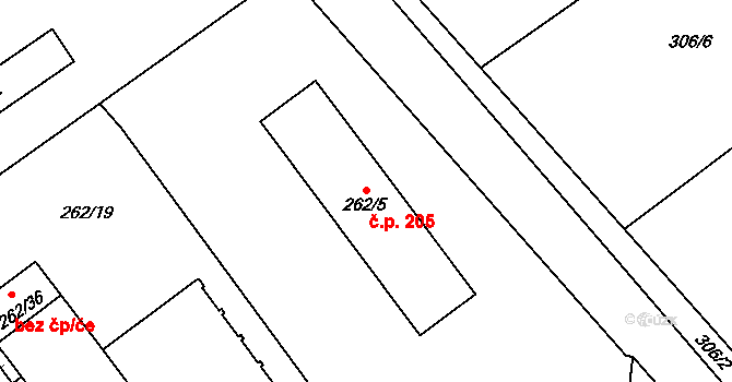 Přerov VIII-Henčlov 205, Přerov na parcele st. 262/5 v KÚ Henčlov, Katastrální mapa