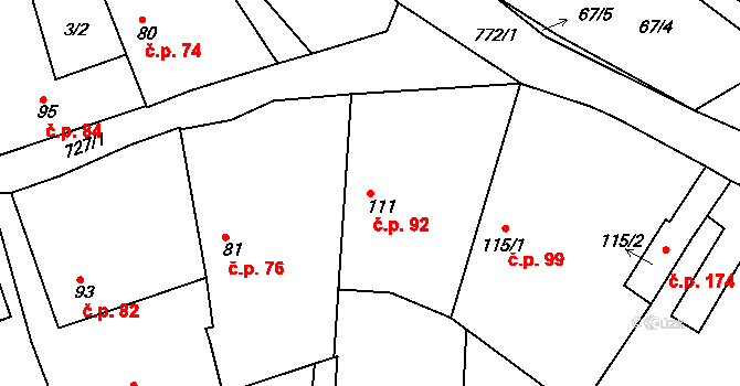 Semice 92, Písek na parcele st. 111 v KÚ Semice u Písku, Katastrální mapa