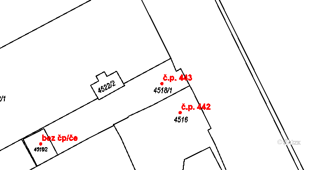 Litomyšlské Předměstí 443, Vysoké Mýto na parcele st. 4518/1 v KÚ Vysoké Mýto, Katastrální mapa
