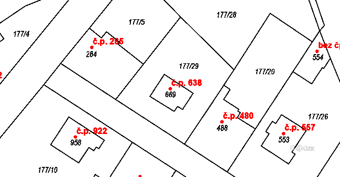 Neratovice 638 na parcele st. 669 v KÚ Neratovice, Katastrální mapa