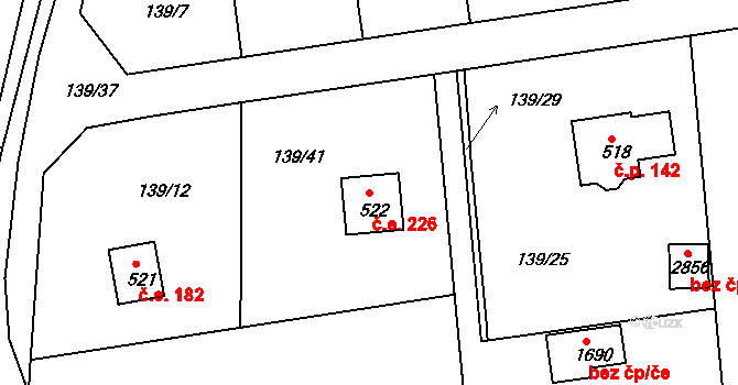 Rajchardov 226, Hradištko na parcele st. 522 v KÚ Hradištko pod Medníkem, Katastrální mapa