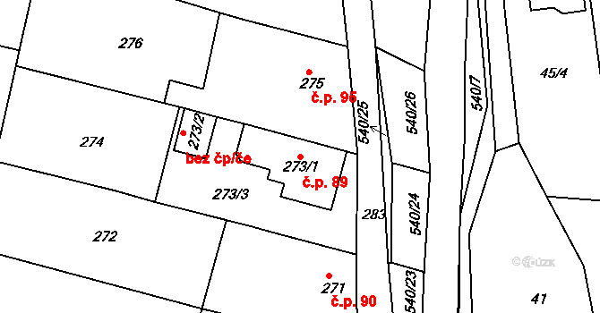 Malesice 89, Plzeň na parcele st. 273/1 v KÚ Malesice, Katastrální mapa