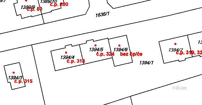 Koloveč 324 na parcele st. 1394/5 v KÚ Koloveč, Katastrální mapa
