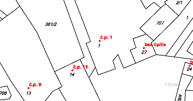 Chvalšovice 1, Čachrov na parcele st. 1 v KÚ Chvalšovice u Čachrova, Katastrální mapa