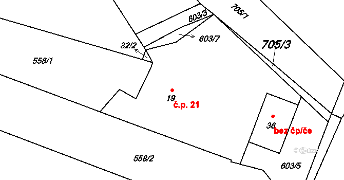 Třebíšov 21, Předslav na parcele st. 19 v KÚ Třebíšov, Katastrální mapa