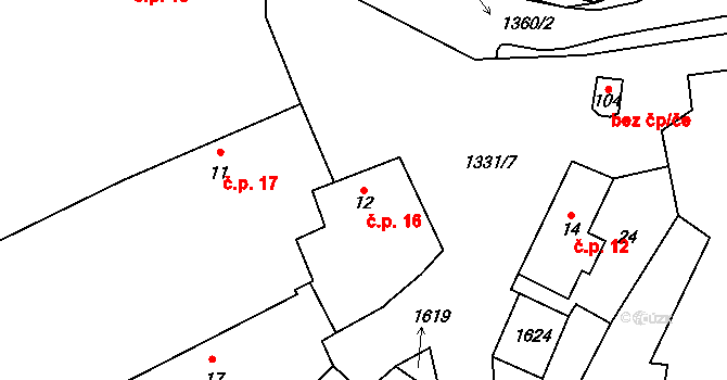 Litohlavy 16 na parcele st. 12 v KÚ Litohlavy, Katastrální mapa