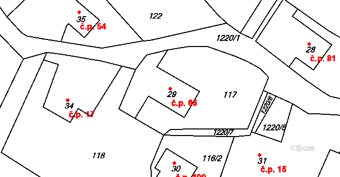 Zbečník 65, Hronov na parcele st. 29 v KÚ Zbečník, Katastrální mapa