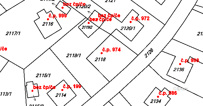 Kopřivnice 974 na parcele st. 2118 v KÚ Kopřivnice, Katastrální mapa