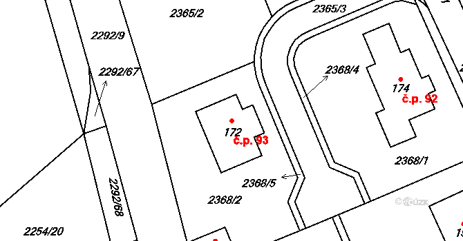 Sedlejov 93 na parcele st. 172 v KÚ Sedlejov, Katastrální mapa