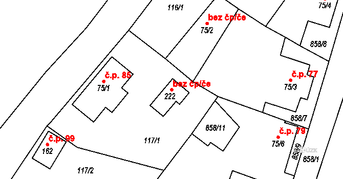 Domousnice 94429855 na parcele st. 222 v KÚ Domousnice, Katastrální mapa