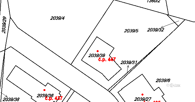 Březnice 447 na parcele st. 2039/39 v KÚ Březnice u Zlína, Katastrální mapa