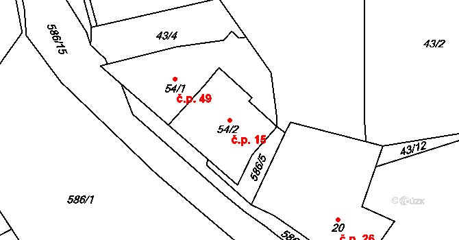Mileč 15 na parcele st. 54/2 v KÚ Mileč, Katastrální mapa