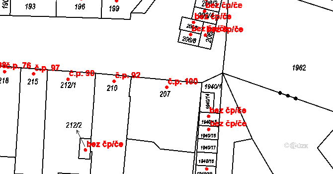 Seloutky 100 na parcele st. 207 v KÚ Seloutky, Katastrální mapa