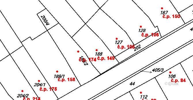 Vrbátky 149 na parcele st. 188 v KÚ Vrbátky, Katastrální mapa