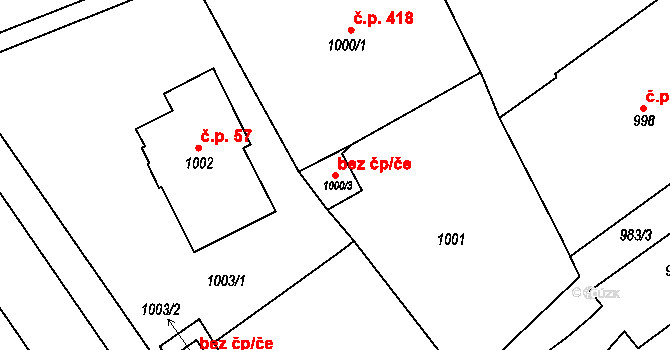 Břeclav 106048856 na parcele st. 1000/3 v KÚ Poštorná, Katastrální mapa