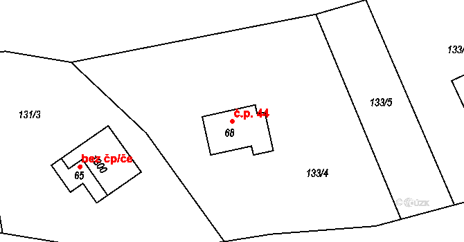 Chodovská Huť 44, Tři Sekery na parcele st. 68 v KÚ Plánská Huť, Katastrální mapa