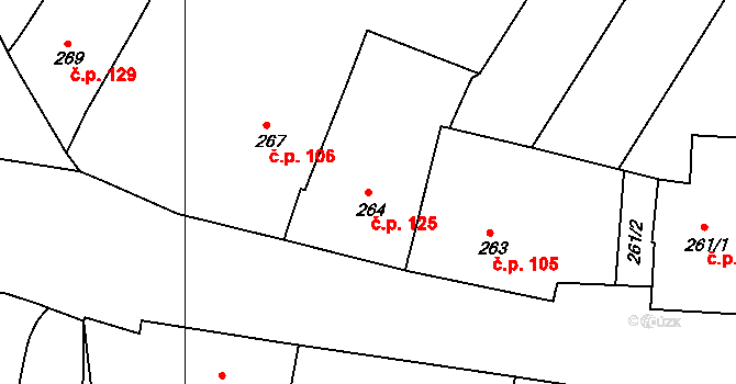 Dobšice 125 na parcele st. 264 v KÚ Dobšice u Znojma, Katastrální mapa