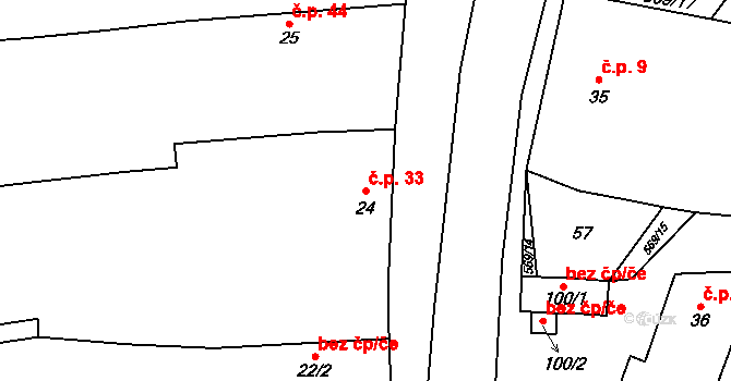 Močovice 33 na parcele st. 24 v KÚ Močovice, Katastrální mapa