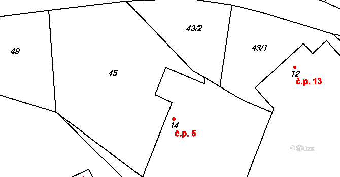 Miletice 5, Nepoměřice na parcele st. 14 v KÚ Miletice u Nepoměřic, Katastrální mapa