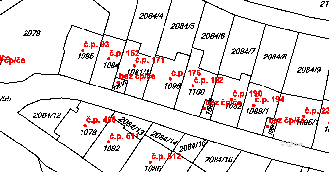 Jáchymov 176 na parcele st. 1098 v KÚ Jáchymov, Katastrální mapa