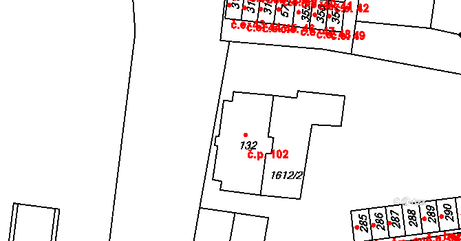 Dobronín 102 na parcele st. 132 v KÚ Dobronín, Katastrální mapa