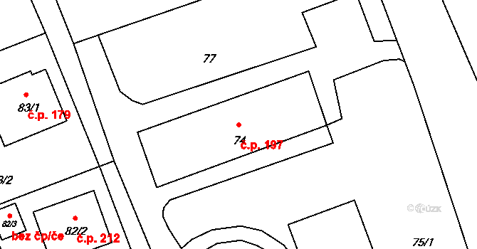 Antonínův Důl 197, Jihlava na parcele st. 74 v KÚ Antonínův Důl, Katastrální mapa