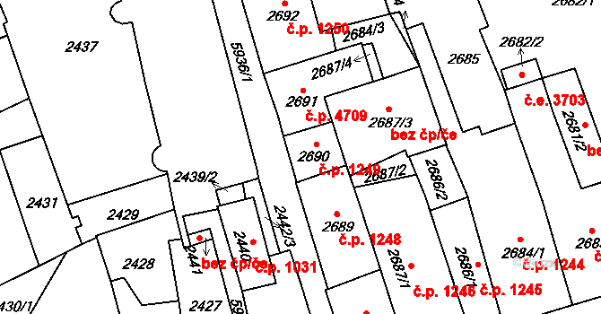 Jihlava 1249 na parcele st. 2690 v KÚ Jihlava, Katastrální mapa