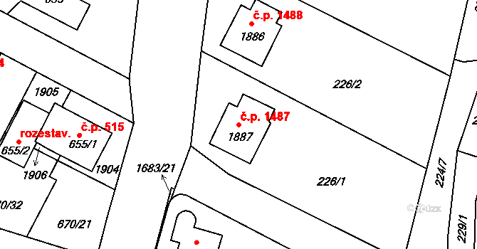 Říčany 1487 na parcele st. 1887 v KÚ Říčany u Prahy, Katastrální mapa
