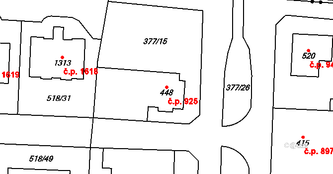 Hostivice 925 na parcele st. 448 v KÚ Litovice, Katastrální mapa