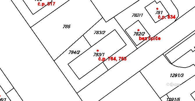 Roztoky 763,764 na parcele st. 783/1 v KÚ Roztoky u Prahy, Katastrální mapa