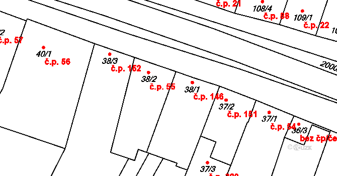 Louka 146 na parcele st. 38/1 v KÚ Louka u Ostrohu, Katastrální mapa