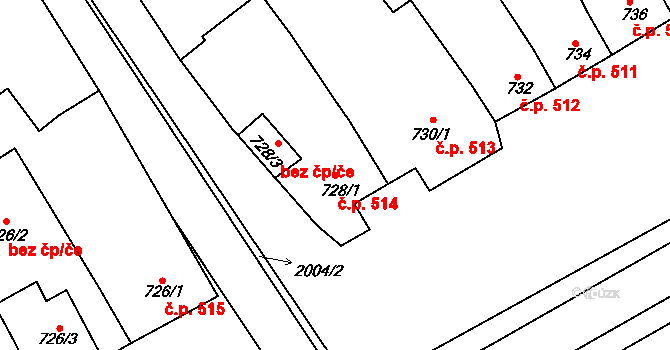 Mistřín 514, Svatobořice-Mistřín na parcele st. 728/1 v KÚ Mistřín, Katastrální mapa