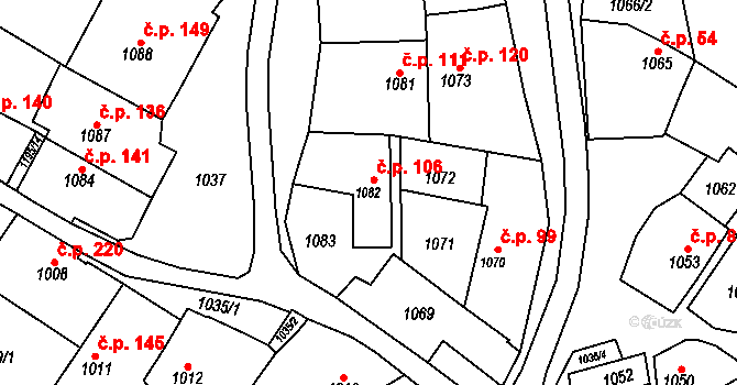 Svatobořice 106, Svatobořice-Mistřín na parcele st. 1082 v KÚ Svatobořice, Katastrální mapa