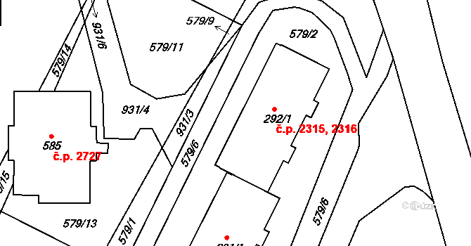 Šumperk 2315,2316 na parcele st. 292/1 v KÚ Dolní Temenice, Katastrální mapa