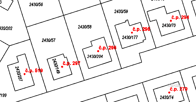 Dačice V 296, Dačice na parcele st. 2430/204 v KÚ Dačice, Katastrální mapa