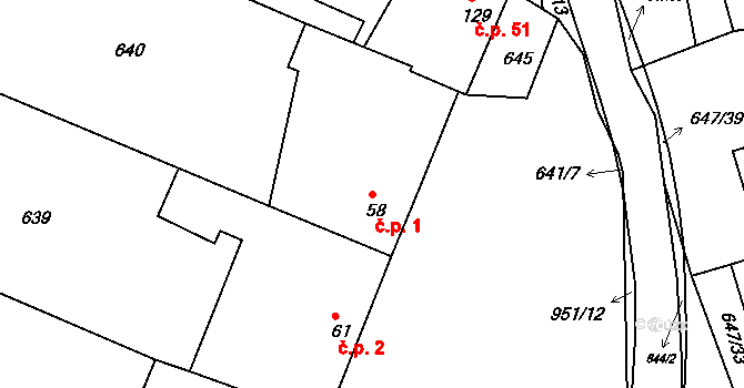 Milovice 1, Soběsuky na parcele st. 58 v KÚ Milovice, Katastrální mapa