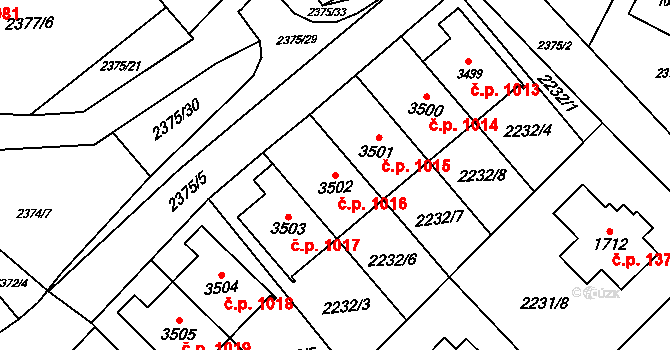 Rožnov pod Radhoštěm 1016 na parcele st. 3502 v KÚ Rožnov pod Radhoštěm, Katastrální mapa