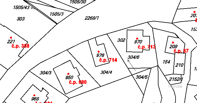 Sobotka 714 na parcele st. 976 v KÚ Sobotka, Katastrální mapa