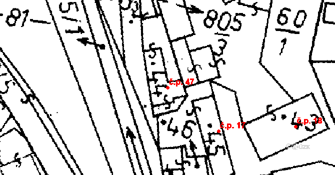 Škvořetice 47 na parcele st. 44 v KÚ Škvořetice, Katastrální mapa