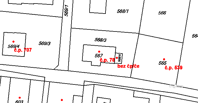 Skřečoň 78, Bohumín na parcele st. 567 v KÚ Skřečoň, Katastrální mapa