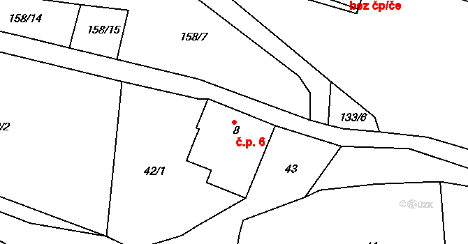 Pazucha 6, Litomyšl na parcele st. 8 v KÚ Pazucha, Katastrální mapa