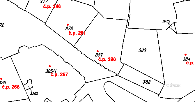 Brno-město 280, Brno na parcele st. 381 v KÚ Město Brno, Katastrální mapa