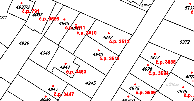 Židenice 3513, Brno na parcele st. 4943 v KÚ Židenice, Katastrální mapa