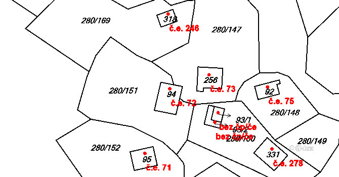 Skalka 72, Cheb na parcele st. 94 v KÚ Skalka u Chebu, Katastrální mapa