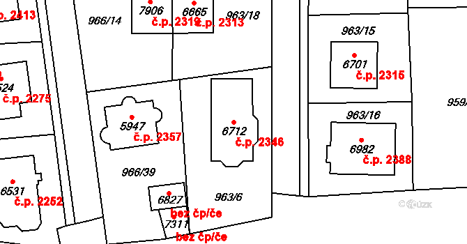 Cheb 2346 na parcele st. 6712 v KÚ Cheb, Katastrální mapa
