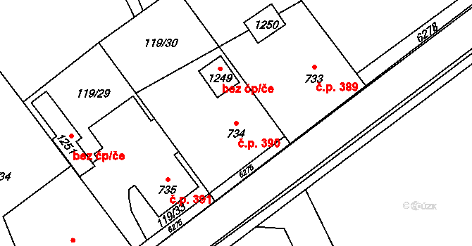 Halenkov 390 na parcele st. 734 v KÚ Halenkov, Katastrální mapa