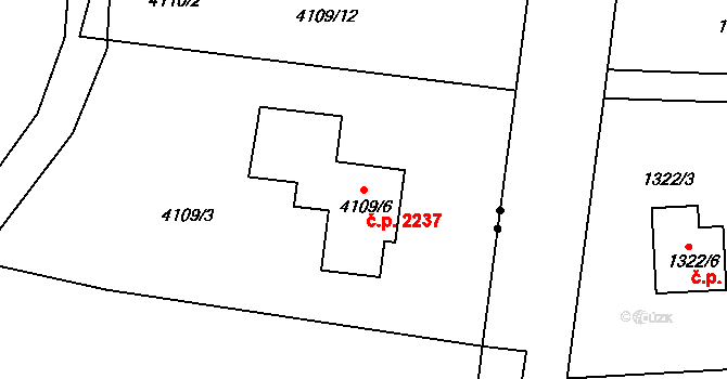 Horní Počernice 2237, Praha na parcele st. 4109/6 v KÚ Horní Počernice, Katastrální mapa