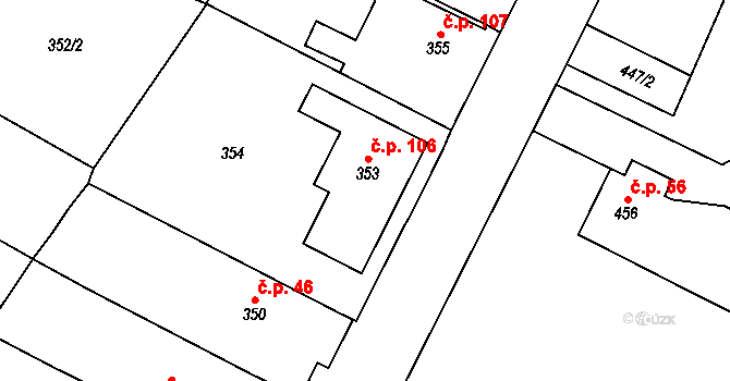 Klikov 106, Suchdol nad Lužnicí na parcele st. 353 v KÚ Klikov, Katastrální mapa