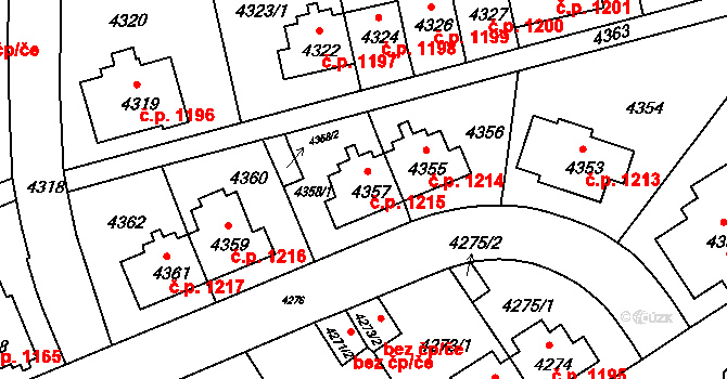 Záběhlice 1215, Praha na parcele st. 4357 v KÚ Záběhlice, Katastrální mapa