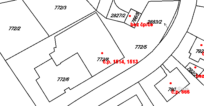 Braník 1513,1514, Praha na parcele st. 772/8 v KÚ Braník, Katastrální mapa